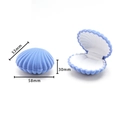 Shell shaped velvet jewelry box in light blue with white lining and size dimensions - 22# Blue Scallop