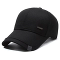 Gorra de béisbol negra de sarga de algodón con placa de metal Fashion y etiqueta Sport - Ajustable / Etiqueta de Letras Negro