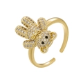 Goldener offener Ring mit 3D-Bärenanhänger, voll besetzt mit klaren Kristallen - Gold Weißer Zirkonia