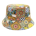 Detail of vibrant Sicilian pattern bucket hat with sun and floral motifs on twill fabric - M (56-58cm) / Sicilian Knight and Sun Print (7#)