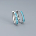 Silver hoop earrings with turquoise rectangular stones in a French vintage retro design - Platinum (Turquoise Stone)