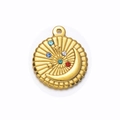 18K gold plated stainless steel star and moon charm with multicolored gemstones - Round - Star & Moon Multi-Color
