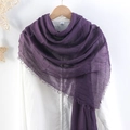 Solid deep purple crinkled cotton linen scarf with fringe edges on wood hanger - Deep purple