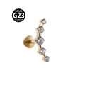 Curved G23 titanium labret earring in gold finish with five clear zircon stones - Style 4-Gold Color
