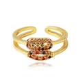 Bague réglable plaquée or 18 carats avec double chaîne et zircons cubiques multicolores - Style 2 Or