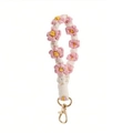 Pink and white daisy phone strap with gold lobster clasp, handcrafted cotton cord weave - Type E Pink + White + Yellow