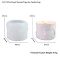 Detail of D4174 6-face portrait silicone mold and 414g candle with embossed art - Six-sided Face Portrait Candle Cup Mold / Semi-transparent White
