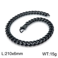 Pulsera de cadena cubana de 6mm para hombre en acero negro con cierre de mosquetón - 6mm / Negro