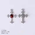 Gothic silver cross pendant with red gemstone for DIY jewelry making, 31x21mm size - 91539 Red