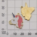 Unicorn enamel pendant charm in pink and blue with size measurement reference - Pink Enamel Round Unicorn Head