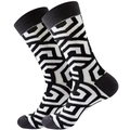 Detail of crew socks with black and white geometric patterns on a clean white background - Black White Geometric