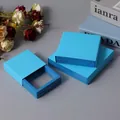 Blue PE film floating jewelry box for rings and necklaces storage with contrast frame - 9x9x2cm / Blue Cardboard + Blue Suspension Box