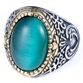 Anello vintage da uomo in acciaio inossidabile con pietra occhio di gatto verde e oro - Taglia US 8 / Stile con Gemma