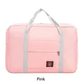 Durable pink foldable travel duffel bag with grey handles and front zipper pocket - Pink