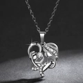 Collana a cuore in argento con sagoma madre e figlio e zirconi scintillanti - Rame / Argento