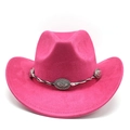 Detail van roze suède cowboyhoed met gegraveerde zilveren gesp en geweven band - M(56-59CM) / Rozerood (Suèda)