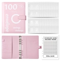 Pink A5 binder budget book for 100 envelope saving challenge with tracking sheets - Savings Challenge Set / Light Pink