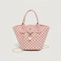 Rosa Monogramm-Beuteltasche mit Goldkette und Perlenanhänger für Damen - Rosa