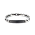 Pulsera moderna de acero inoxidable con eslabones negros y plateados y placa rectangular - Con barra curva / Bicolor Negro