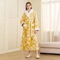 Peignoir épais jaune à fleurs pour femme en polaire double couche avec bordure en fourrure - M / Jaune Citron (Femme)