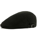 Classic dark grey herringbone flat cap for men with adjustable metal buckle side - Adjustable / Dark Green