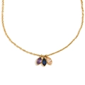 Elegante collar de acero bañado en oro 18K con tres colgantes de ojos en circón de colores - Púrpura/Azul/Champán (Tres Ojos Zirconia - Dorado)