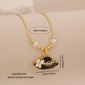 Collana a sfere dorate con ciondolo a cappello nero, piccole perle e fiocco bianco fine - 1# Stile Cappello