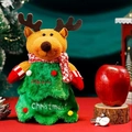 Christmas plush reindeer candy bag with green tree outfit and Merry Christmas embroidery - New Tree Shape 3D Reindeer
