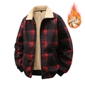 Herenjas met rood-zwart ruitpatroon met dikke sherpa-voering en klassieke knoopsluiting - S / Rood