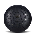 Matte black steel tongue drum with 11 notes and golden lotus logo on white background - Obsidian Black - Ruyi (10 Inch 11 Notes)