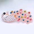 Elegante pauw-emaille broche in roségoud met veelkleurige kristallen en strass-steentjes - Volledige Diamant Kleurrijke Pauw