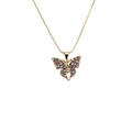 Golden butterfly necklace with colorful zircon stones on a sleek snake bone chain - Gold Butterfly Multicolored Stone Inlaid