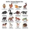 16-piece set of miniature forest animal figurines including red fox, deer and bear - 16Pcs Mini Forest Animals Set