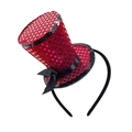 Red sequin witch hat headband with black ribbon bow for party and holiday decor - Red Polka Dot