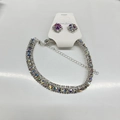 Sparkling silver jewelry set with AB crystal earrings and a four-row rhinestone necklace - AB Color Square Necklace 2pcs Set (25#)