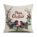 Linen Christmas pillowcase with bullfinch and pine wreath pattern, Merry Christmas text - Beige Bullfinch Wreath/22YM13-38
