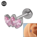 Piercing labret en titane G23 avec trois pierres de zircone rose marquise - 1.2x8mm / Argent/Zirconium Rose