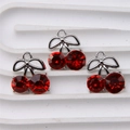 Miniature cherry charms with silver bow and red faceted rhinestones for DIY jewelry - Style 48