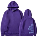 Purple oversized hoodie featuring 'DO WHAT MAKES YOU HAPPY' back print in size M - S / Purple (Pattern 2)