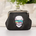 Faux leather skull coin purse with silver frame and colorful sunglasses motif - 5# Sunglasses Skull