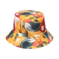 Bright yellow floral sun hat with lion and flower prints in a wide-brim fisherman style - Yellow Illustration Lion Floral (H)