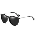Occhiali da sole polarizzati cat-eye con montatura nera e sottili stanghette in argento - Nero Lucido Gamba Argentata Grigio Polarizzato C1
