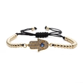 Golden Hamsa Hand bracelet with sparkling micro zircon stones and adjustable black cord - Gold Beaded Black Rope (CB0086YH)
