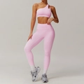 Brassière de sport rose asymétrique et leggings de yoga taille haute avec poches - 10/M / Pantalon à Une Épaule Rose Cerisier
