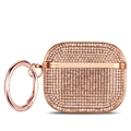 Close-up of luxury champagne rhinestone AirPods case with rose gold metal hook buckle - AirPods 1/2 Gen / Champagne Gold