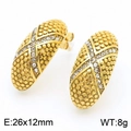 Gold stainless steel earrings with micro-inlaid diamonds and textured surface, 26x12mm - Gold (KE113728-KFC)