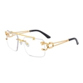 Retro rimless sunglasses with gold leopard metal temple detail and black tips - C6 Anti-Blue Light