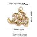Golden elephant pendant in copper with sparkling cubic zirconia inlay, size 15mm - Zircon Elephant (CX136-8)