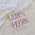 Faux ongles faits main œil de chat rose avec breloques papillon 3D et des strass - XS / Style Papillon en Cristal de Glace Œil de Chat Rose (1447 Amande)