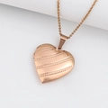 Polished rose gold heart locket necklace with horizontal texture on a fine chain - Twill Heart/Rose Gold